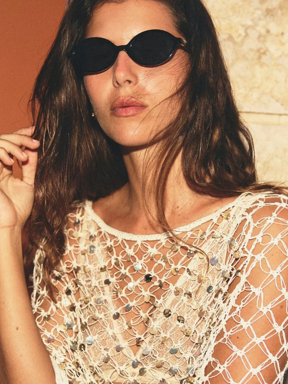 Free People Black Oval Sunglasses with Slim Frame
